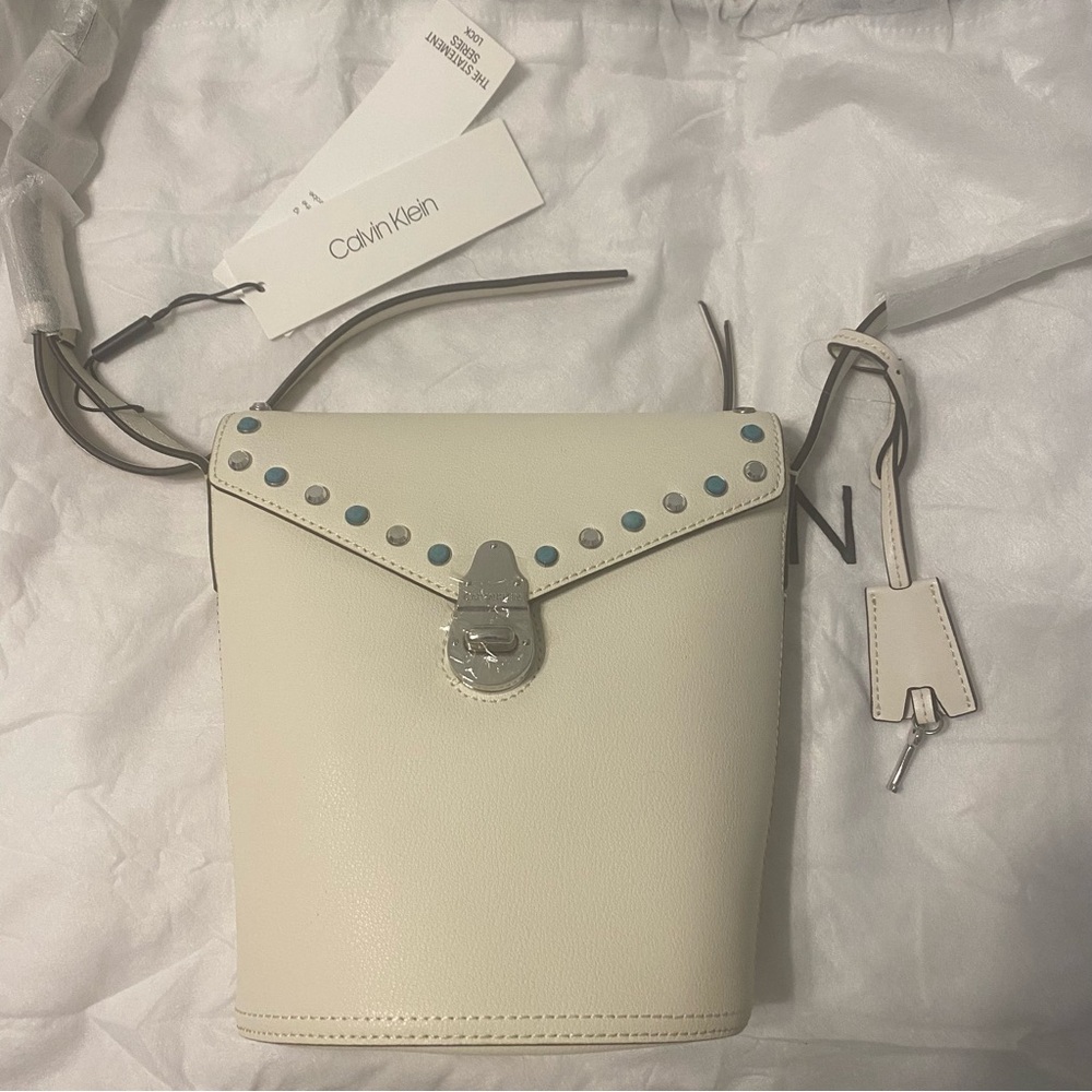 Calvin Klein Cream Crossbody Bag with Studded Flap